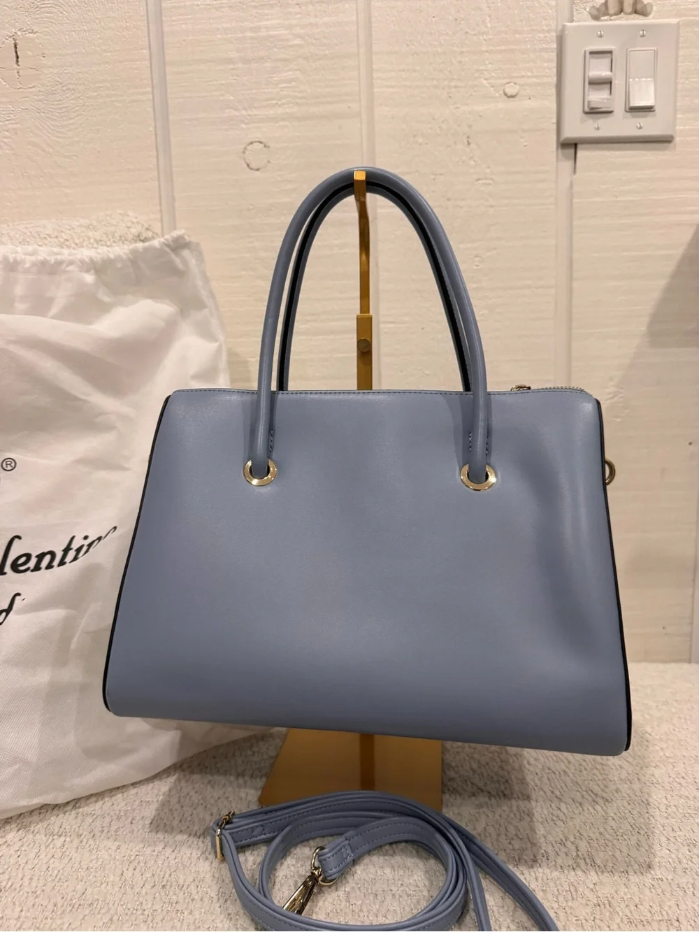 Italian Blue Leather Top-Handle Satchel with Detachable Strap